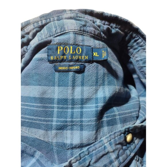 R.L.‎ Polo Men's Western Snap Short Sleeve Shirt XL Blue Plaid - Picture 4 of 5